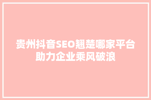 贵州抖音SEO翘楚哪家平台助力企业乘风破浪