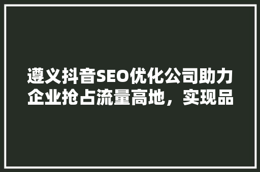 遵义抖音SEO优化公司助力企业抢占流量高地，实现品牌价值最大化