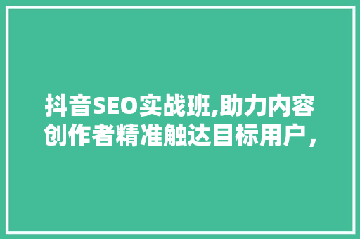 抖音SEO实战班,助力内容创作者精准触达目标用户，提升流量与影响力  第1张