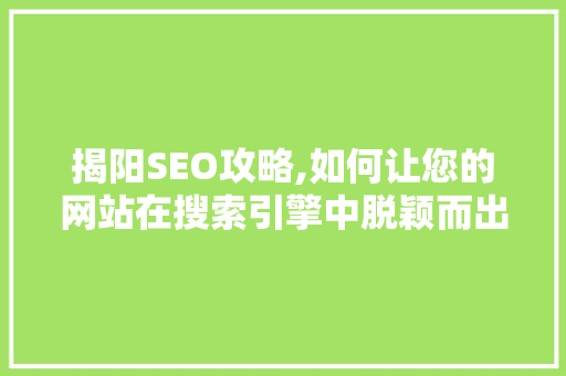 揭阳SEO攻略,如何让您的网站在搜索引擎中脱颖而出