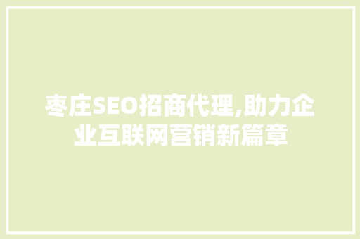 枣庄SEO招商代理,助力企业互联网营销新篇章