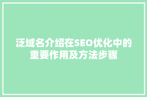 泛域名介绍在SEO优化中的重要作用及方法步骤