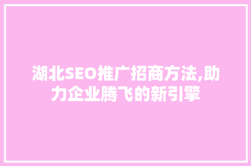 湖北SEO推广招商方法,助力企业腾飞的新引擎