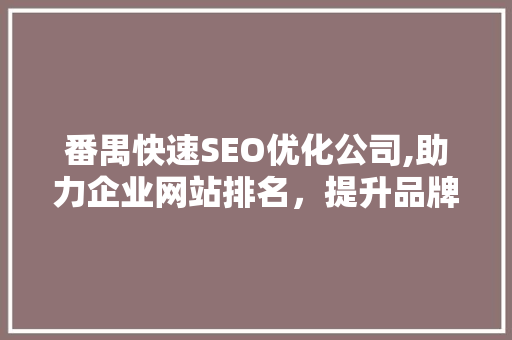 番禺快速SEO优化公司,助力企业网站排名，提升品牌影响力  第1张