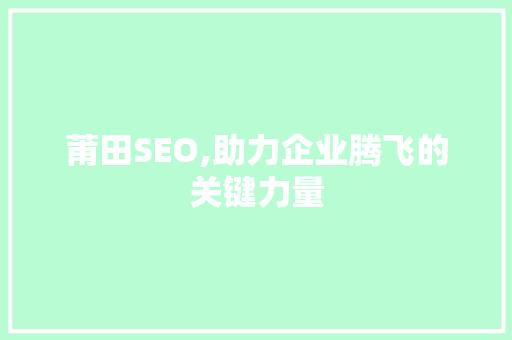 莆田SEO,助力企业腾飞的关键力量