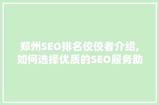 郑州SEO排名佼佼者介绍,如何选择优质的SEO服务助力企业腾飞