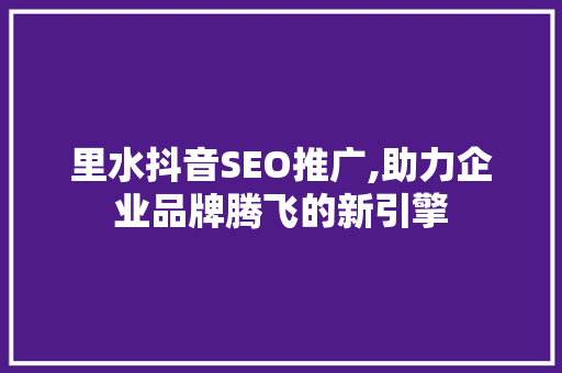 里水抖音SEO推广,助力企业品牌腾飞的新引擎