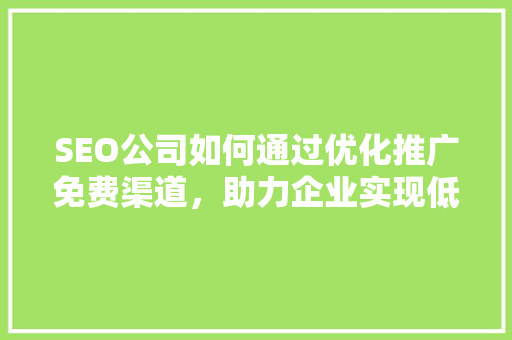 SEO公司如何通过优化推广免费渠道，助力企业实现低成本高回报