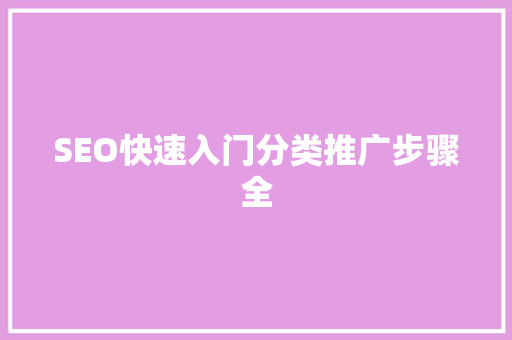 SEO快速入门分类推广步骤全
