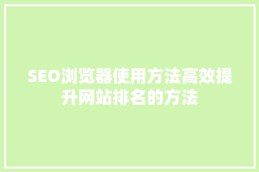 SEO浏览器使用方法高效提升网站排名的方法