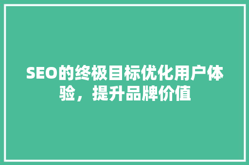 SEO的终极目标优化用户体验，提升品牌价值