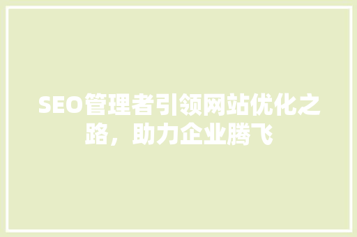 SEO管理者引领网站优化之路，助力企业腾飞