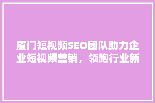 厦门短视频SEO团队助力企业短视频营销，领跑行业新潮流