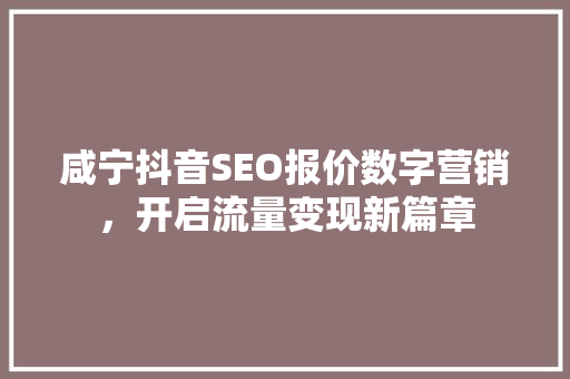 咸宁抖音SEO报价数字营销，开启流量变现新篇章