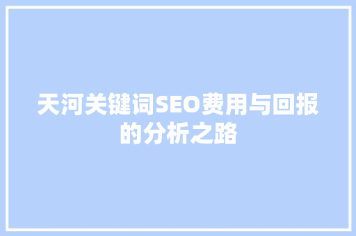 天河关键词SEO费用与回报的分析之路