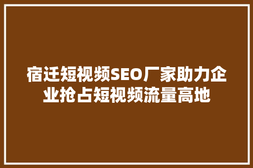 宿迁短视频SEO厂家助力企业抢占短视频流量高地  第1张