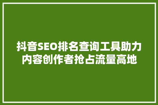 抖音SEO排名查询工具助力内容创作者抢占流量高地