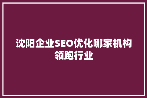 沈阳企业SEO优化哪家机构领跑行业  第1张
