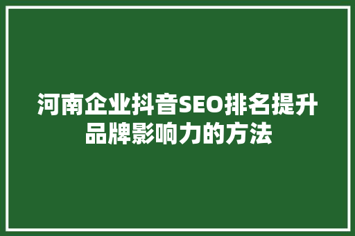 河南企业抖音SEO排名提升品牌影响力的方法