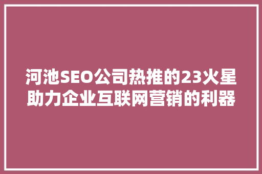 河池SEO公司热推的23火星助力企业互联网营销的利器