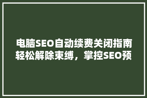 电脑SEO自动续费关闭指南轻松解除束缚，掌控SEO预算