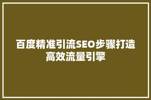 百度精准引流SEO步骤打造高效流量引擎