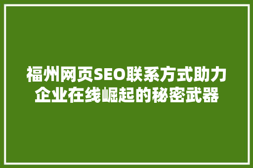 福州网页SEO联系方式助力企业在线崛起的秘密武器