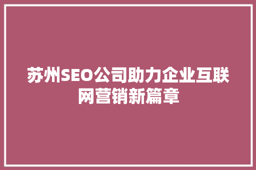 苏州SEO公司助力企业互联网营销新篇章