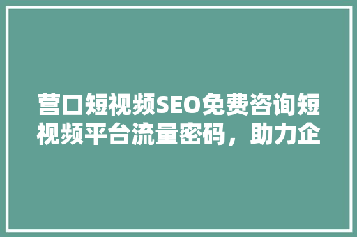 营口短视频SEO免费咨询短视频平台流量密码，助力企业抢占市场先机  第1张