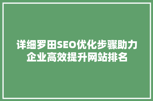 详细罗田SEO优化步骤助力企业高效提升网站排名