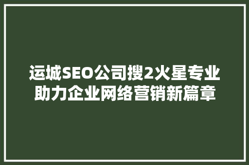 运城SEO公司搜2火星专业助力企业网络营销新篇章