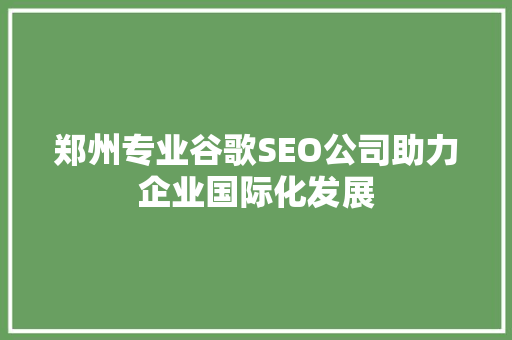 郑州专业谷歌SEO公司助力企业国际化发展  第1张