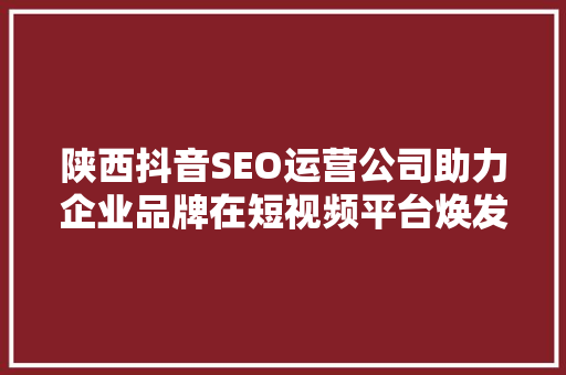 陕西抖音SEO运营公司助力企业品牌在短视频平台焕发光彩  第1张