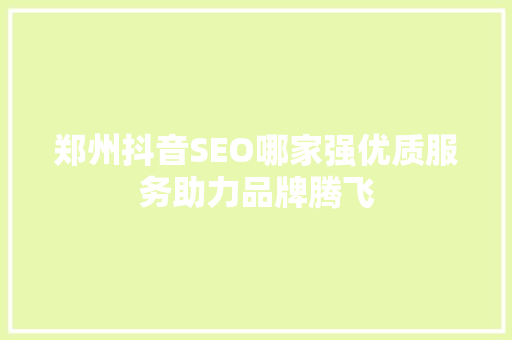 郑州抖音SEO哪家强优质服务助力品牌腾飞