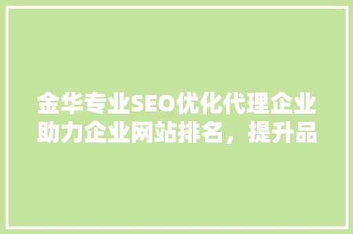 金华专业SEO优化代理企业助力企业网站排名，提升品牌影响力