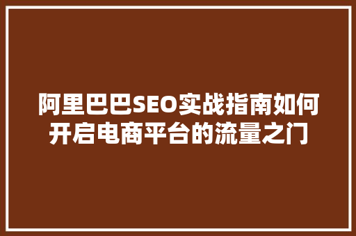 阿里巴巴SEO实战指南如何开启电商平台的流量之门