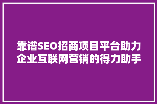 靠谱SEO招商项目平台助力企业互联网营销的得力助手  第1张