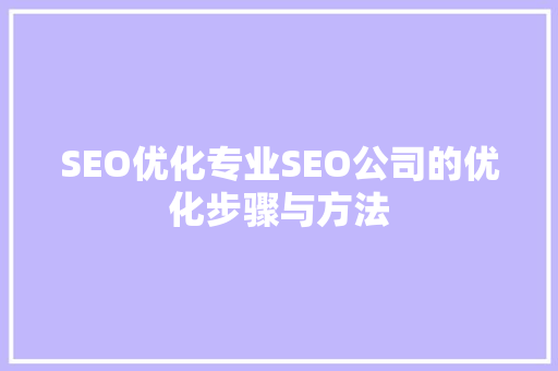 SEO优化专业SEO公司的优化步骤与方法