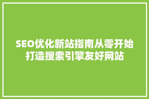 SEO优化新站指南从零开始打造搜索引擎友好网站