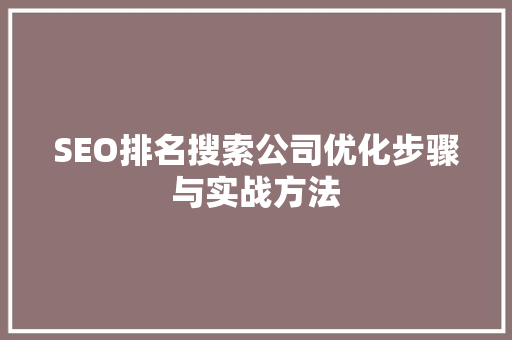SEO排名搜索公司优化步骤与实战方法