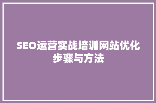 SEO运营实战培训网站优化步骤与方法