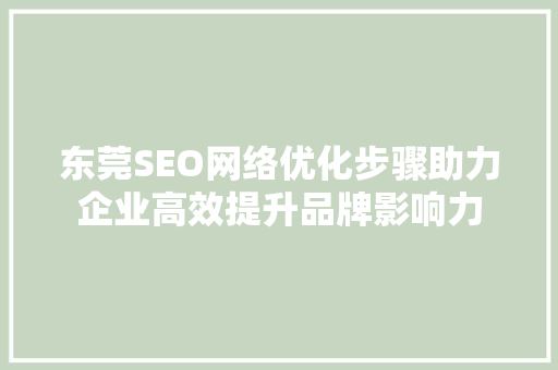 东莞SEO网络优化步骤助力企业高效提升品牌影响力