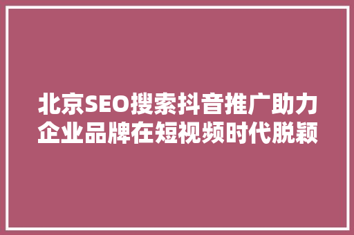 北京SEO搜索抖音推广助力企业品牌在短视频时代脱颖而出