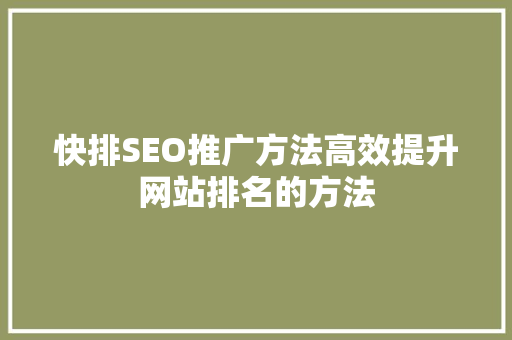 快排SEO推广方法高效提升网站排名的方法