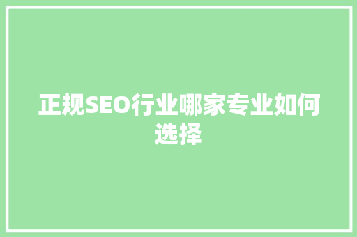 正规SEO行业哪家专业如何选择