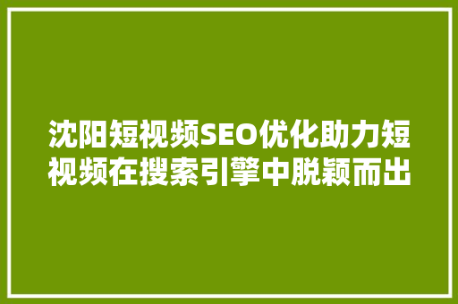 沈阳短视频SEO优化助力短视频在搜索引擎中脱颖而出