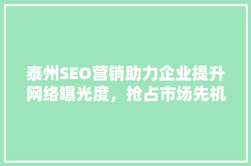 泰州SEO营销助力企业提升网络曝光度，抢占市场先机