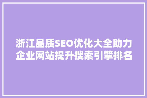 浙江品质SEO优化大全助力企业网站提升搜索引擎排名