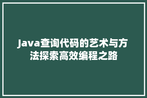 Java查询代码的艺术与方法探索高效编程之路