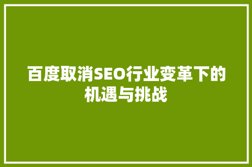 百度取消SEO行业变革下的机遇与挑战